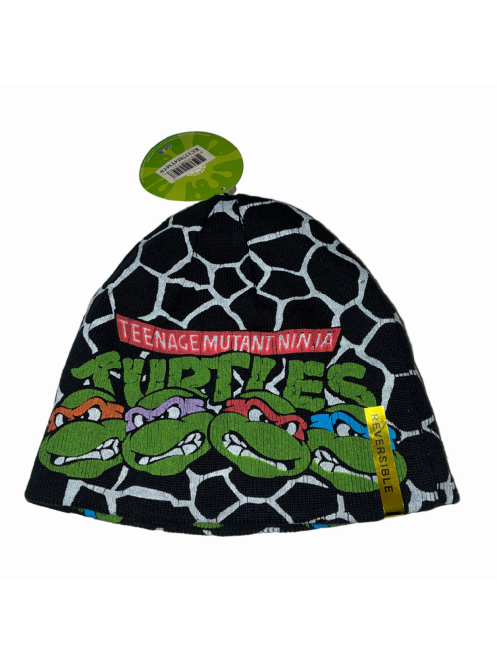 Boys Teenage Mutant Ninja Turtles Reversible Beanie Hat One Size Black Green NWT
